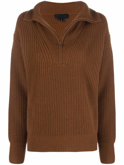 Nili Lotan Hester Ribbed-knit Cashmere Jumper In Brown