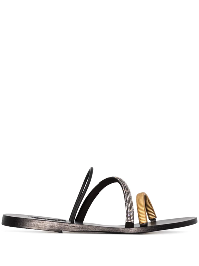 Ancient Greek Sandals Polytimi Chain Diamante Strap Sandal In Black Leather