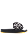 La Doublej Treccia Embroidered Slides In Black