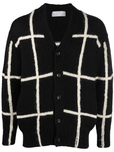 Pre-owned Comme Des Garçons 1980s Grid-knit Wool Cardigan In Black