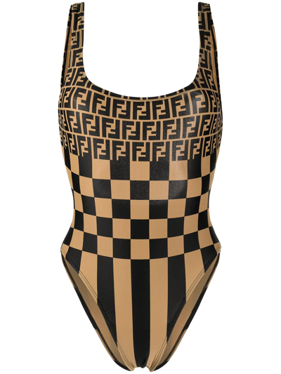 Pre-owned Fendi 1990-2000s Zucca Check-print Swimsuit In Brown