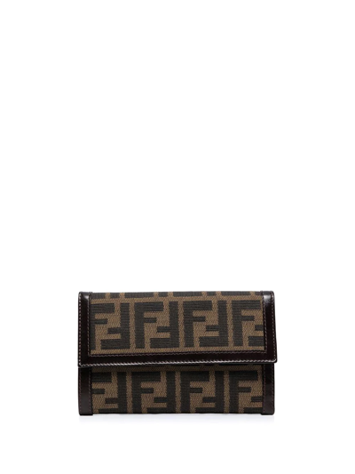 Pre-owned Fendi Zucca 图案三折钱包（1990年代典藏款） In Brown