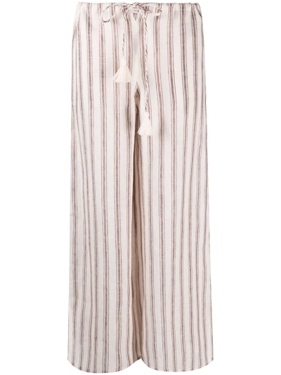 Tory Burch 条纹抽绳长裤 In Ivory/anise Brown Stripe