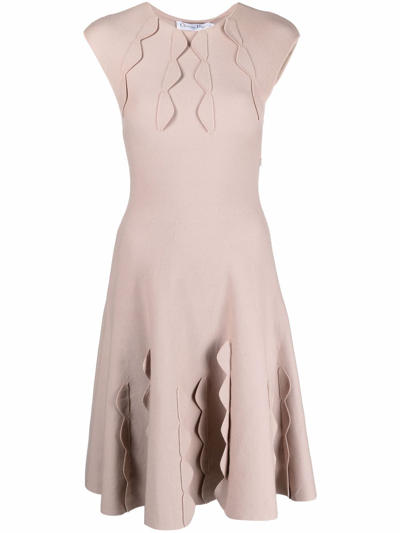 Pre-owned Dior 2000s  Scalloped Detailing Flared Knitted-dress In Pink