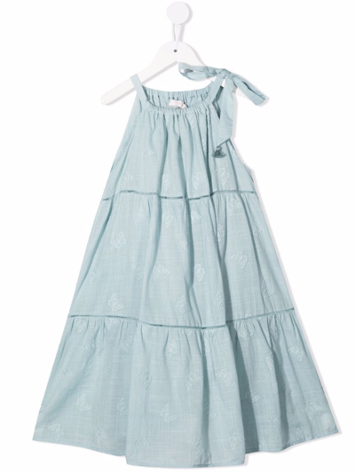Zimmermann Kids' Embroidered Tiered Dress In Blue