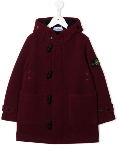 Stone Island Teen Hooded Duffle Coat In Red
