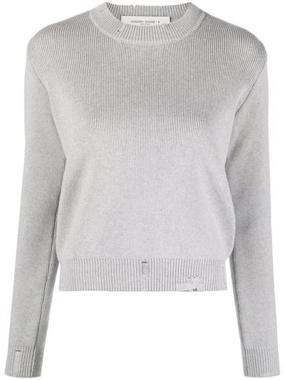 Golden Goose Distressed Cotton-blend Jumper In Grey