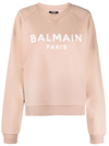 Balmain Logo Graphic Cotton Sweatshirt In Beige