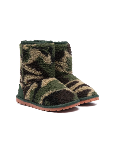 Boxbo Kids' Faux-shearling Camouflage Boots In Green