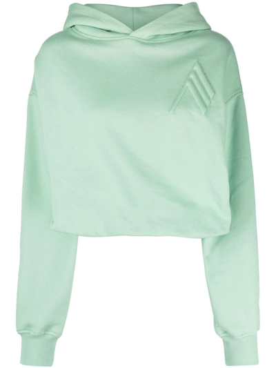Attico Cropped Embroidered-motif Hoodie In Green