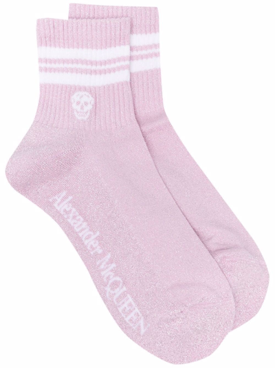 Alexander Mcqueen Socks With Sporty Stripes And Skull In Pink