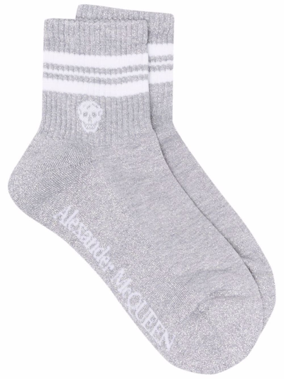 Alexander Mcqueen Alexander Mc Queen Stripe Skull Socks In Silver/ White