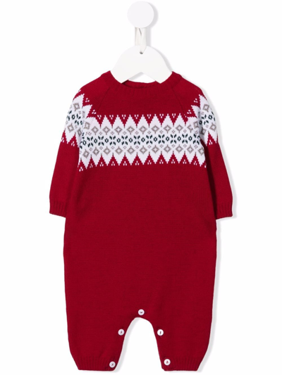 Little Bear Babies' Intarsia-pattern Knitted Romper In Red