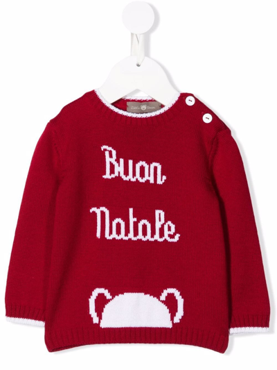 Little Bear Babies' Merry Xmas Knitted Jumper In Red