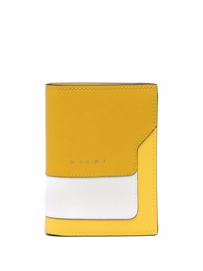 Marni Logo Colour-block Wallet In Yellow