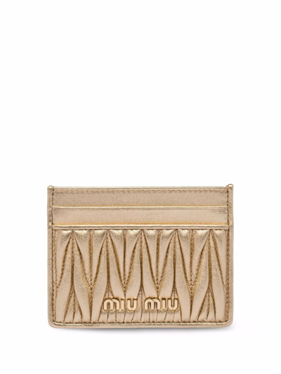 Miu Miu Matelassé Leather Cardholder In Gold