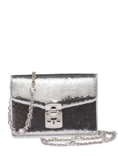 Miu Miu Confidential Sequin-embellished Leather Bag In Silver