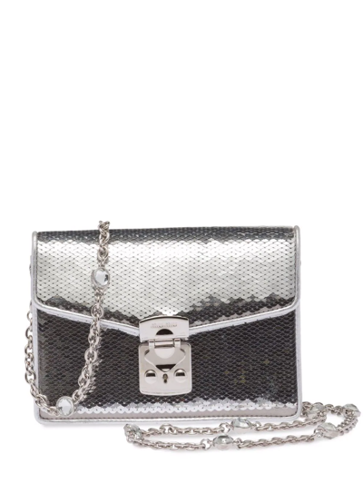 Miu Miu Confidential Sequin-embellished Leather Bag In Gray