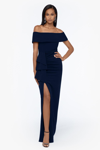 Xscape Long Off The Shoulder Dress In Navy