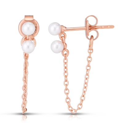 Glaze Pearl Chain Earrings In Rose Gold