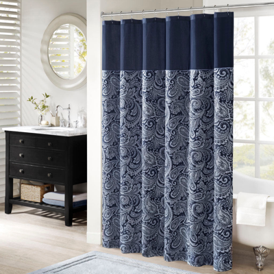 Madison Park Aubrey Traditional Silky Paisley Shower Curtain In Navy