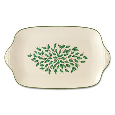 Lenox Holiday Entertaining Oversized Platter In Ivory W/green Holly Leaves And Red Berri