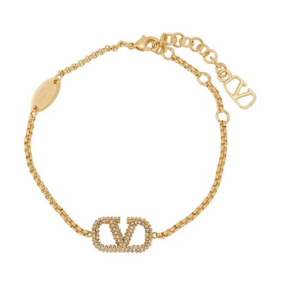 Valentino Garavani V Logo Bracelet In Oro 18 Crystal Silver Shade