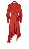Zimmermann Long Sleeve Asymmetric Silk Wrap Dress In Red