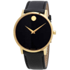 Movado Men's 40mm Ultra Slim Pvd Watch With Black Leather Strap Museum Dial In Black / Gold / Gold Tone / Yellow