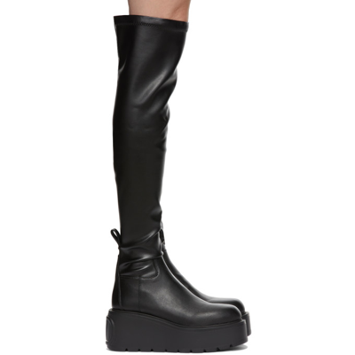 Valentino Garavani Black Uniqueform Flatform Thigh-high Boots
