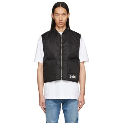 Palm Angels Logo-print Padded Gilet In Black,white