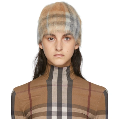 Burberry Mohair And Silk Vintage Check Beanie In Neutrals