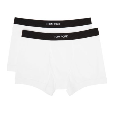 Tom Ford Logo Waistband Stretch-cotton Boxer Shorts In White