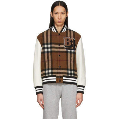 Burberry Wool-blend Check Bomber Jacket In Brown