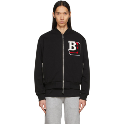Burberry Cotton Blend Bomber Jacket With Letter B In Black