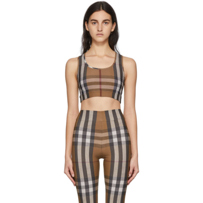 Burberry Stretch Fabric Top With Check Pattern - Atterley In Brown