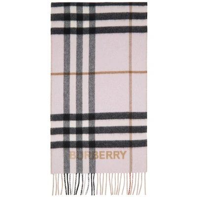 Burberry Pink & Beige Contrast Check Cashmere Scarf