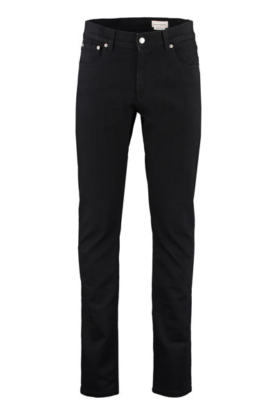 Alexander Mcqueen Washed-black Cotton-blend Skinny-cut Denim Jeans