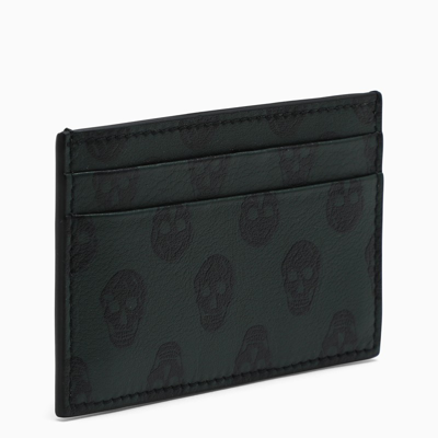 Alexander Mcqueen Green Credit Card Holder With Skull Motif