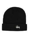 Stussy Embroidered-logo Ribbed Beanie In Black