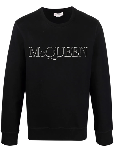 Alexander Mcqueen Grey 'mcqueen' Embroidered Crewneck Sweater In Black
