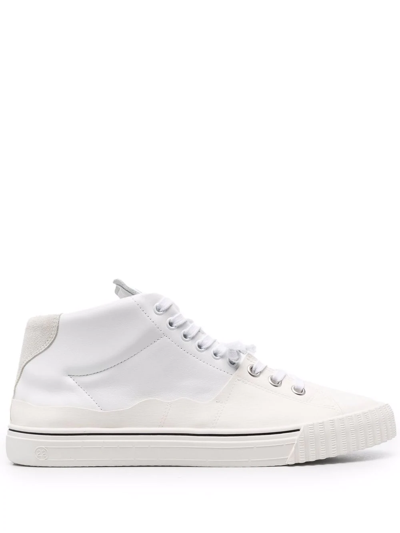 Maison Margiela White Leather Lace-up Sneakers In Bianco