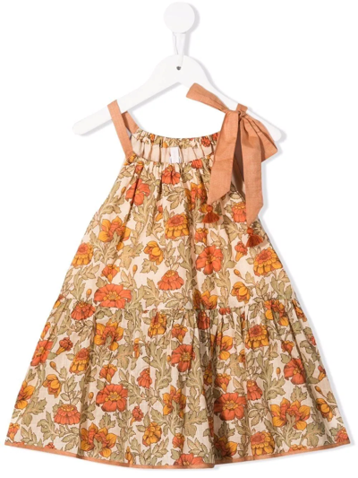 Zimmermann Kids' Floral-print Tiered Dress In Black