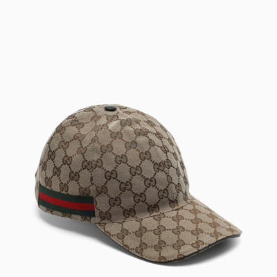 Gucci Baseball Cap With Web In Beige