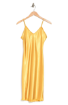 Bebe V-neck Spaghetti Strap Satin Slip Dress In Gold