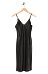 Bebe V-neck Spaghetti Strap Satin Slip Dress In Black