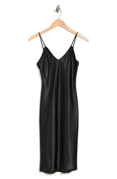 Bebe V-neck Spaghetti Strap Satin Slip Dress In Black