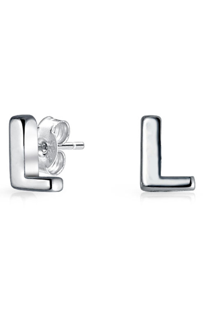 Bling Jewelry Capital Abc Minimalist Stud Earrings In Silver-l