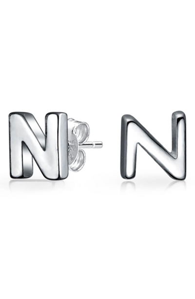 Bling Jewelry Capital Abc Minimalist Stud Earrings In Silver-n
