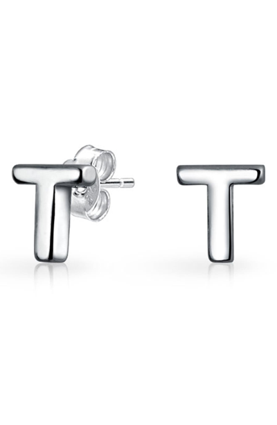 Bling Jewelry Capital Abc Minimalist Stud Earrings In Silver-t